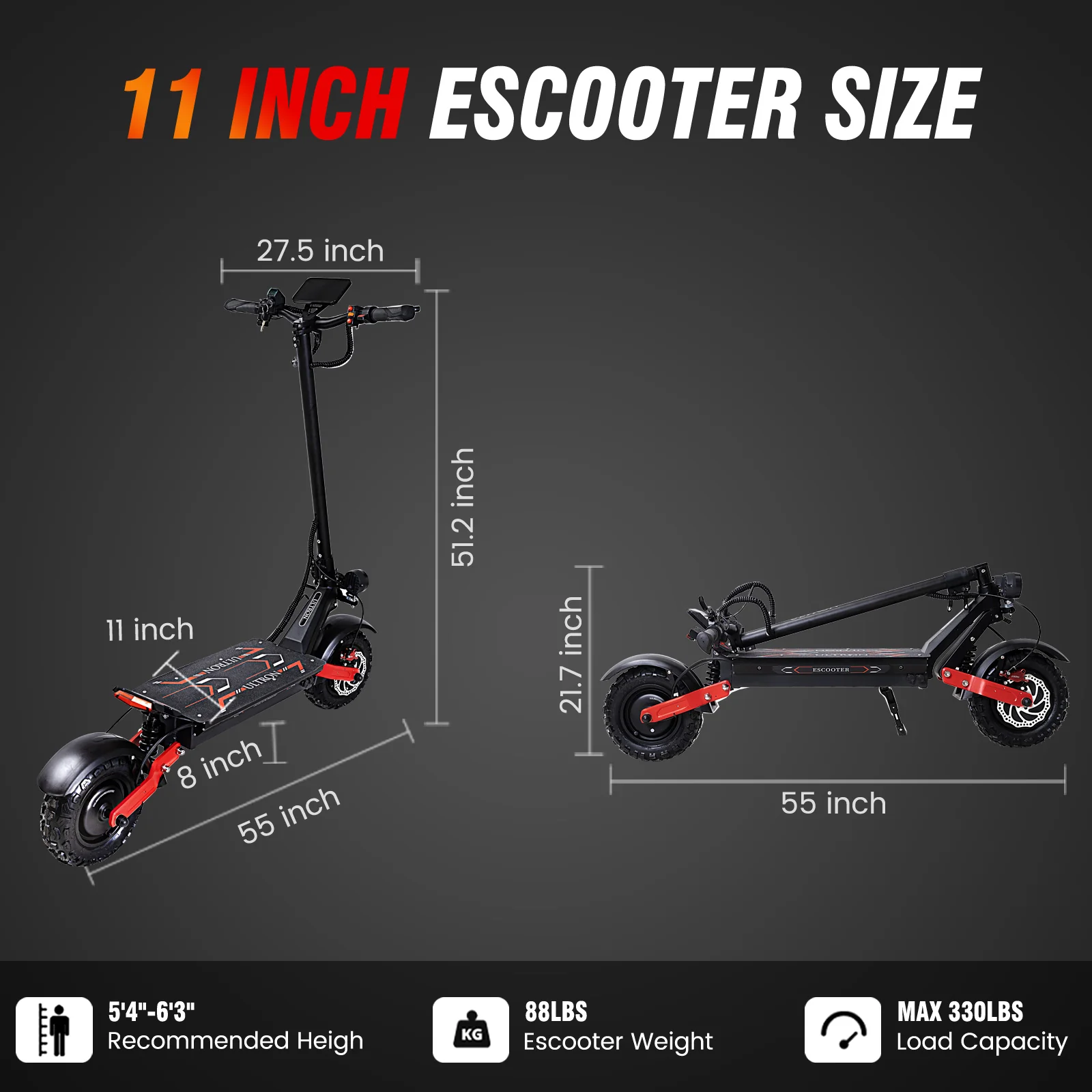 Electric Scooter for Adults, 11" 60V 6000W, Up to 51-55MPH 55-60Miles, Fast E-Scooter with Seat, Adult Scooter for Mountains, Off-Road, Road - Image 6
